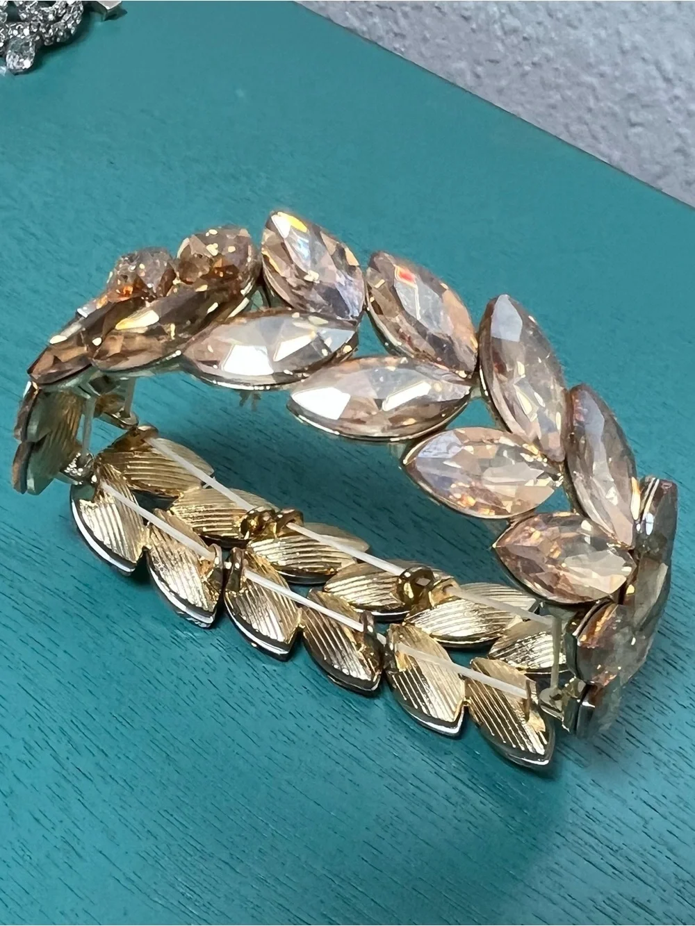 Champagne color Marquise Crystal Leaf Bracelet